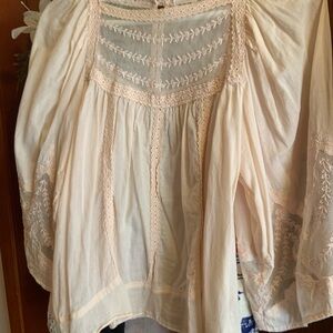 Anthropologie pale pink lace blouse